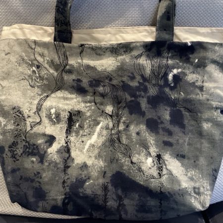 Beautiful Dye Print Fabric Lined Tote Bag with Inside Pockets & Cream Edging