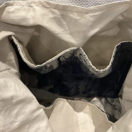 Beautiful Dye Print Fabric Lined Tote Bag with Inside Pockets & Cream Edging