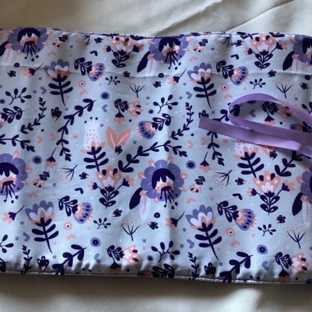 Purple Flower Fabric Jewellery Wrap/Make Up Brushes Holder