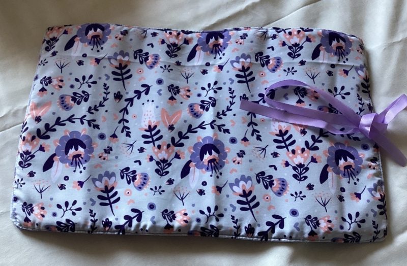 Purple Flower Fabric Jewellery Wrap/Make Up Brushes Holder