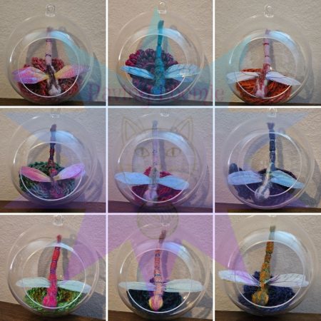 Needle felted dragonfly bauble - purple highlights with red flower