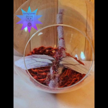 Needle felted dragonfly bauble - red highlights with copper flower