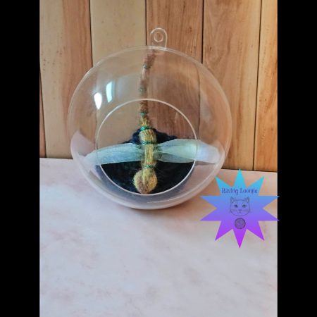 Needle felted dragonfly bauble - yellow highlights with blue flower