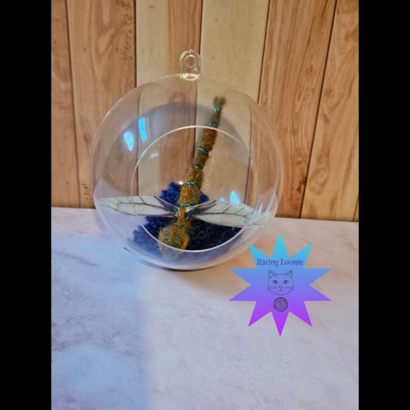 Needle felted dragonfly bauble - copper highlights with blue flower