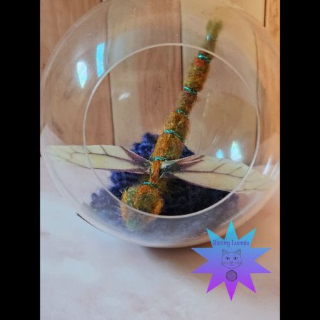 Needle felted dragonfly bauble - copper highlights with blue flower