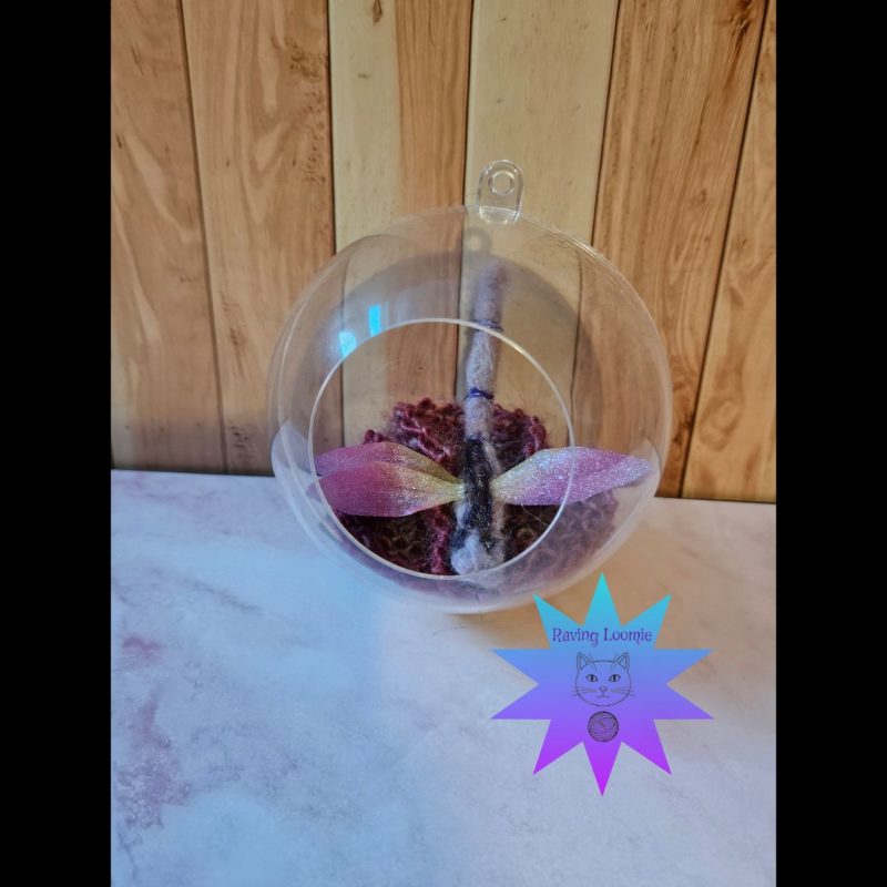 Needle felted dragonfly bauble - purple highlights with red flower