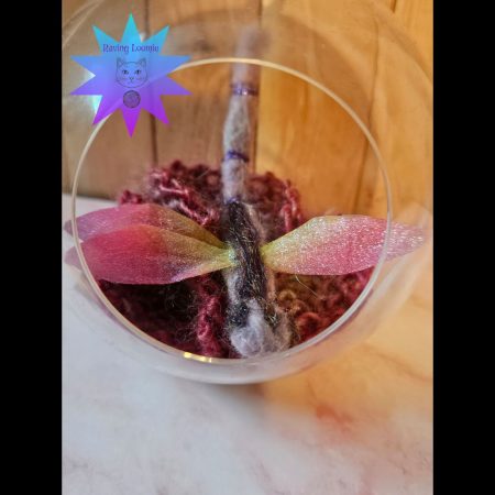 Needle felted dragonfly bauble - purple highlights with red flower