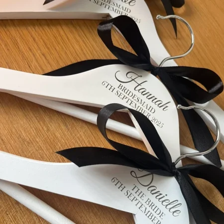 Laser Engraved Personalised White Wooden Wedding Hangers