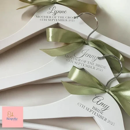 Laser Engraved Personalised White Wooden Wedding Hangers