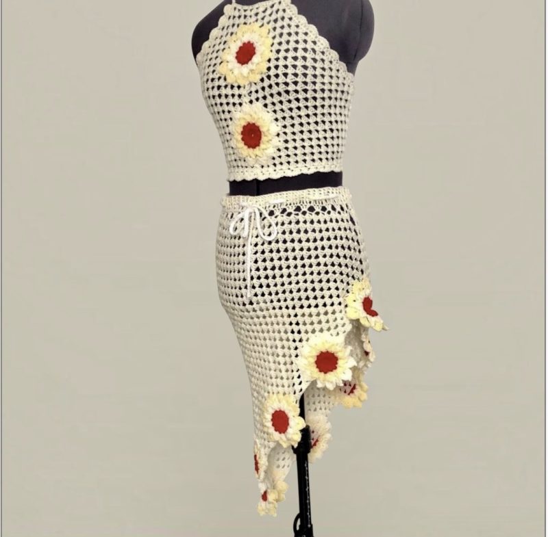 Handmade Floral Crochet Two Piece Co Ord Set Size UK 6