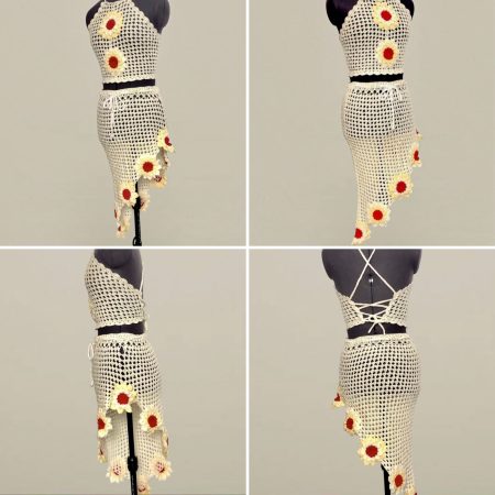 Handmade Floral Crochet Two Piece Co Ord Set Size UK 6