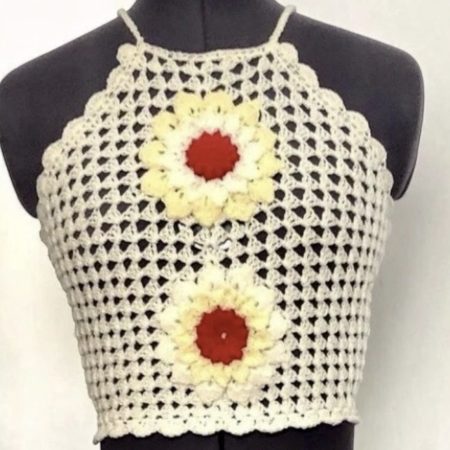 Handmade Floral Crochet Two Piece Co Ord Set Size UK 6