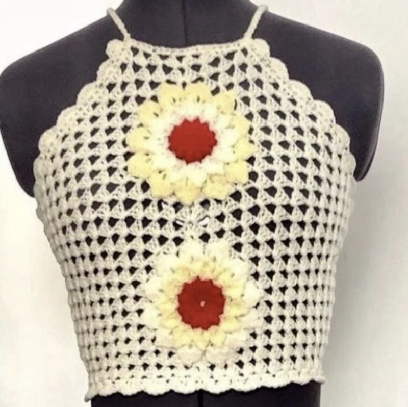 Handmade Floral Crochet Two Piece Co Ord Set Size UK 6