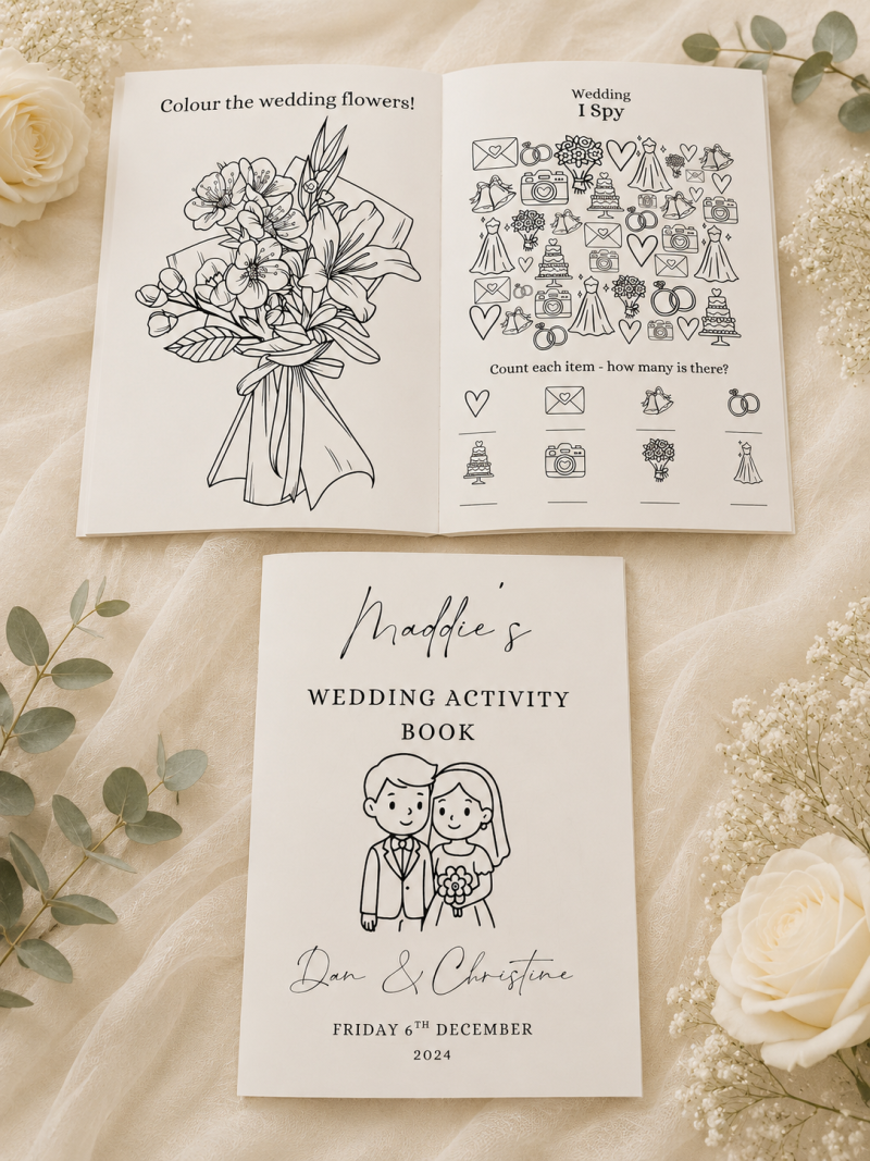 Personalised Wedding Activity Pack – 12 Page Kids Pack