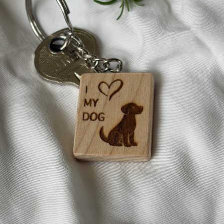 Laser engraved keyring in maple with dog to dog lovers