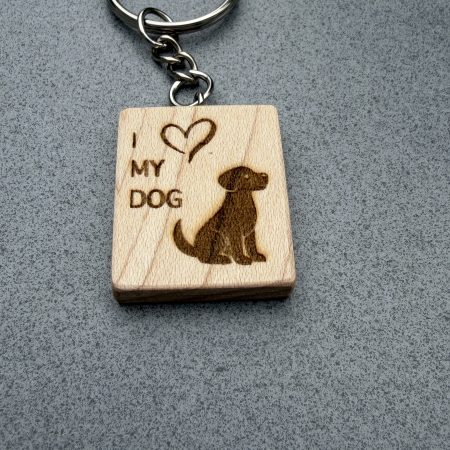 Laser engraved keyring in maple with dog to dog lovers