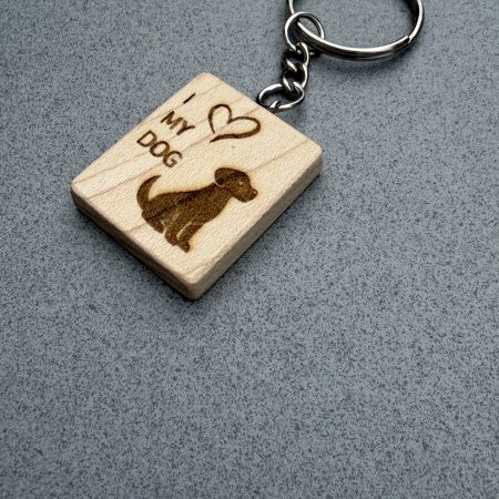 Laser engraved keyring in maple with dog to dog lovers