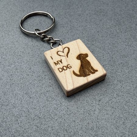 Laser engraved keyring in maple with dog to dog lovers