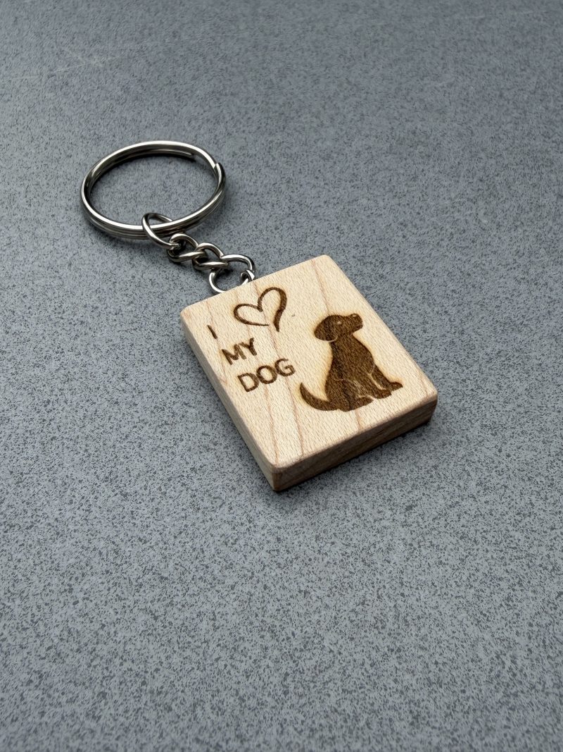 Laser engraved keyring in maple with dog to dog lovers