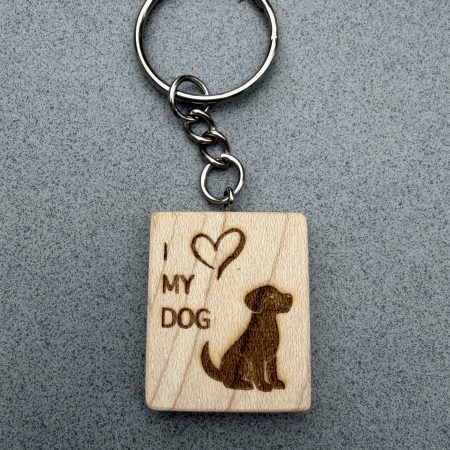 Laser engraved keyring in maple with dog to dog lovers