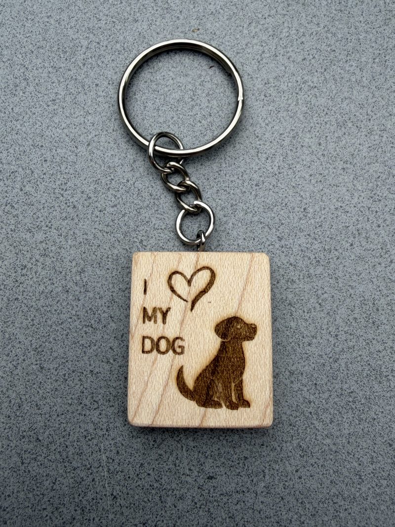 Laser engraved keyring in maple with dog to dog lovers