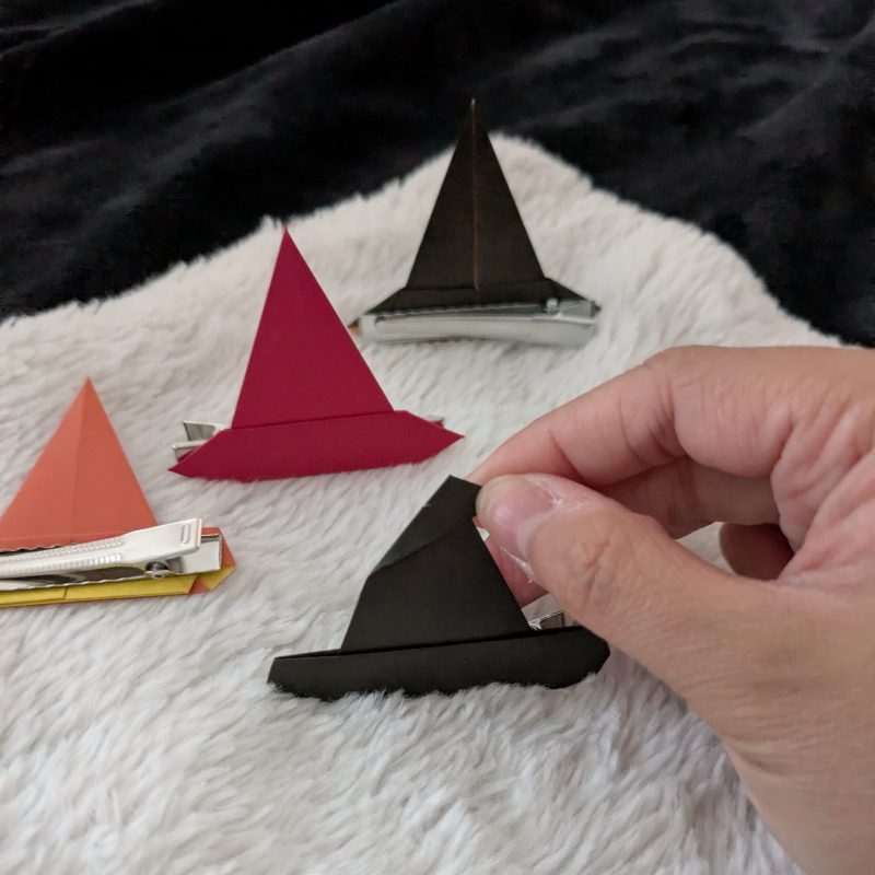 (Free UK Delivery) Origami Halloween Hair Clips (Witch Hat/Pumpkin Trio)