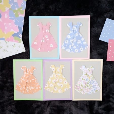(Set of 5) Handmade Origami Dress Greeting Cards - Cute