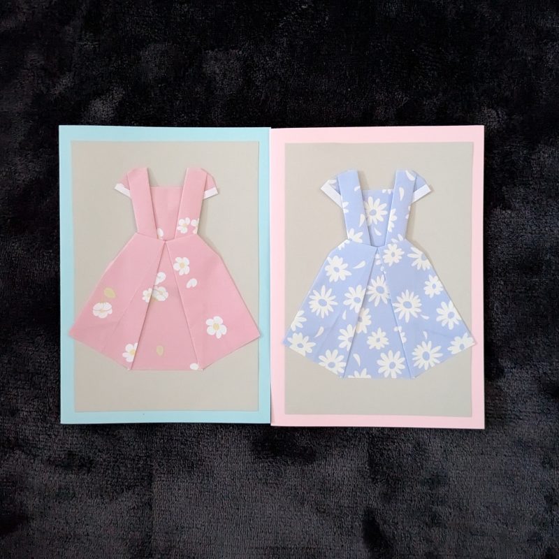 (Set of 5) Handmade Origami Dress Greeting Cards - Cute