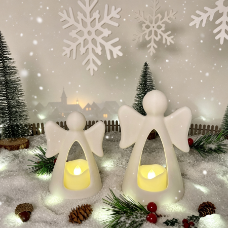 Christmas Tealight Angels A pair of figures finished in minimalistic white PLA filament can be painted with Acrylic Paint