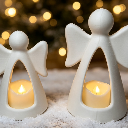 Christmas Tealight Angels A pair of figures finished in minimalistic white PLA filament can be painted with Acrylic Paint