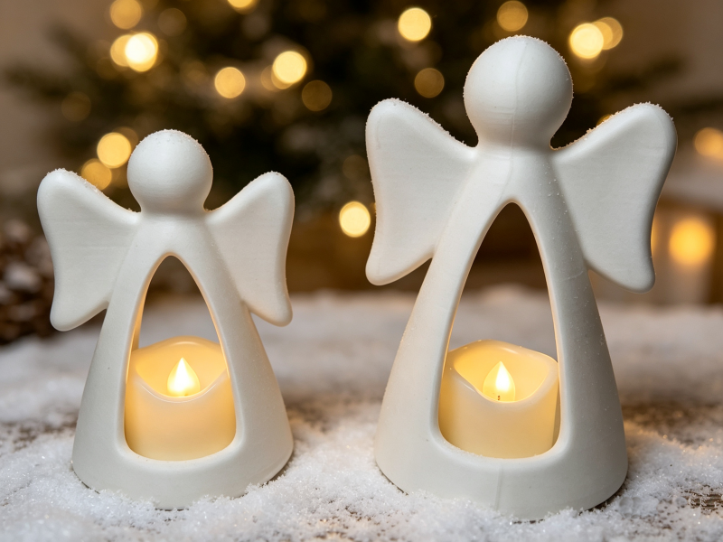 Christmas Tealight Angels A pair of figures finished in minimalistic white PLA filament can be painted with Acrylic Paint