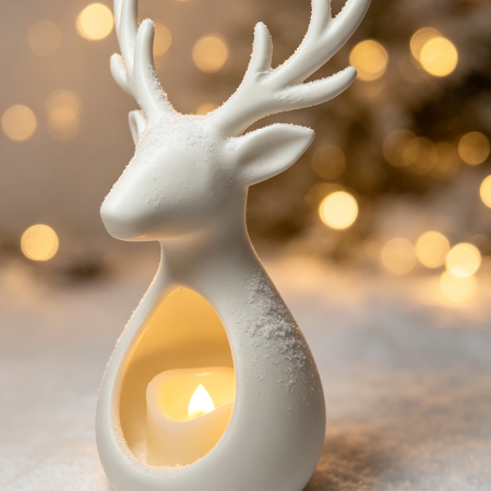 Christmas Tealight Deer Decoration — Supplied in minimalistic white colour> Can be painted with acrylic paint