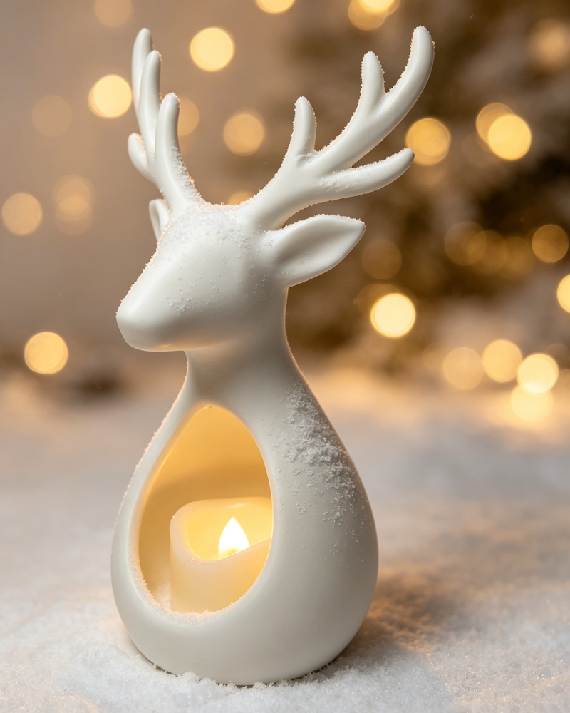 Christmas Tealight Deer Decoration — Supplied in minimalistic white colour> Can be painted with acrylic paint