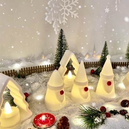 Christmas Norse Gnome Family — Set of 3 LED Tealight Decorations Finished in Minimalistic white can be painted with Acrylic paints
