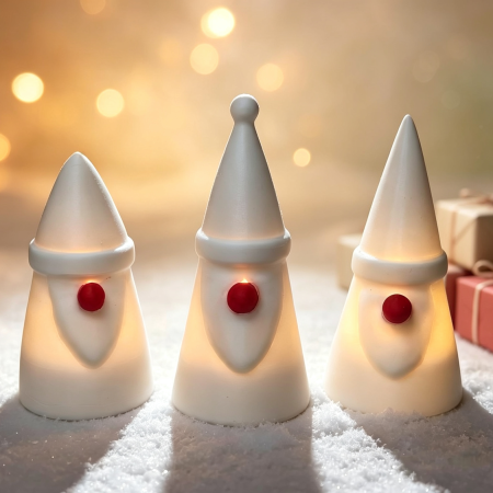 Christmas Norse Gnome Family — Set of 3 LED Tealight Decorations Finished in Minimalistic white can be painted with Acrylic paints