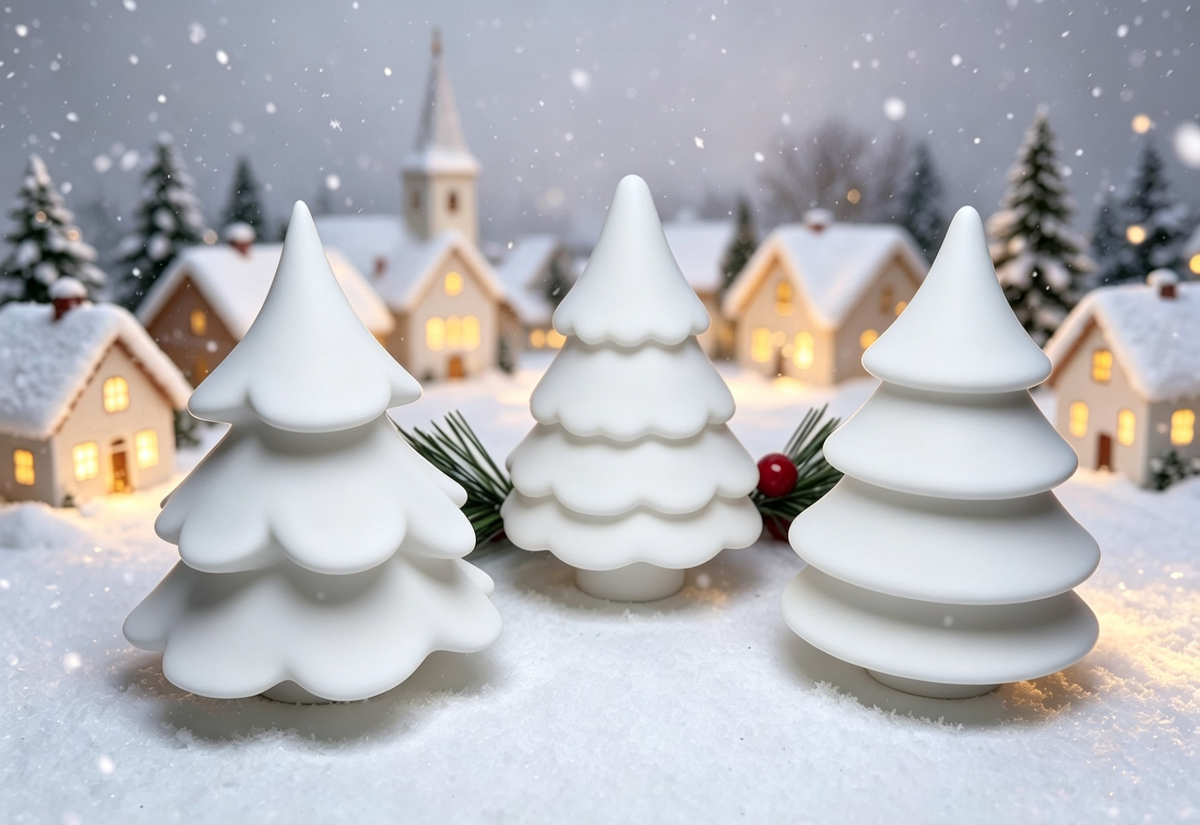 Christmas Tree Trio — Elegant matt white minimalist colour. Ready to Colour & Customise should you wish to
