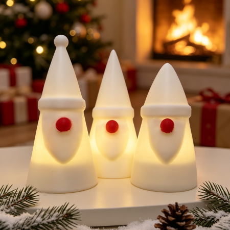 Christmas Norse Gnome Family — Set of 3 LED Tealight Decorations Finished in Minimalistic white can be painted with Acrylic paints