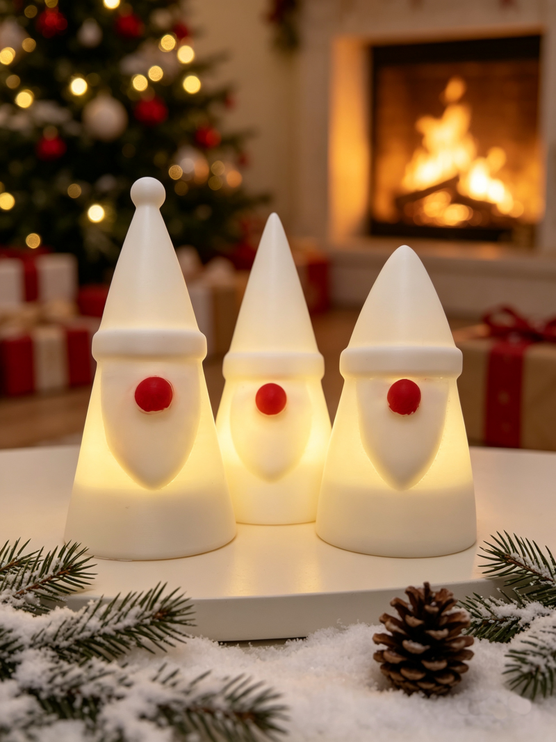 Christmas Norse Gnome Family — Set of 3 LED Tealight Decorations Finished in Minimalistic white can be painted with Acrylic paints