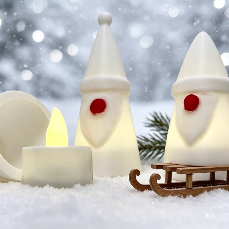 Christmas Norse Gnome Family — Set of 3 LED Tealight Decorations Finished in Minimalistic white can be painted with Acrylic paints