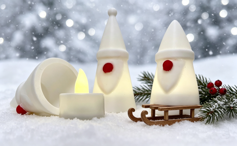 Christmas Norse Gnome Family — Set of 3 LED Tealight Decorations Finished in Minimalistic white can be painted with Acrylic paints