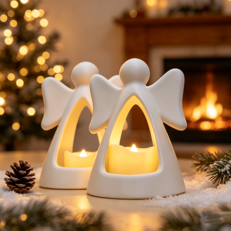 Christmas Tealight Angels A pair of figures finished in minimalistic white PLA filament can be painted with Acrylic Paint