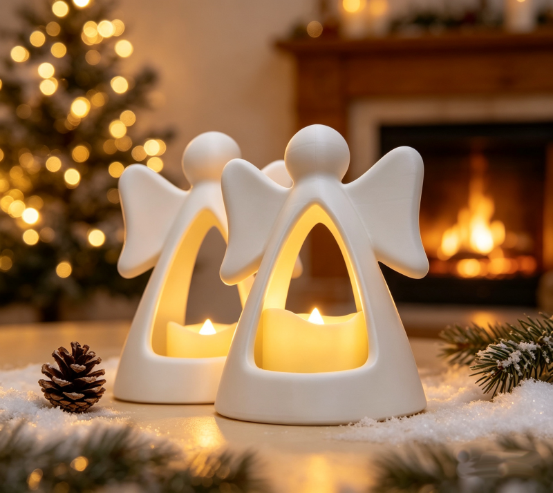 Christmas Tealight Angels A pair of figures finished in minimalistic white PLA filament can be painted with Acrylic Paint