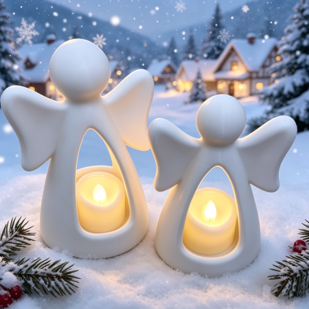 Christmas Tealight Angels A pair of figures finished in minimalistic white PLA filament can be painted with Acrylic Paint