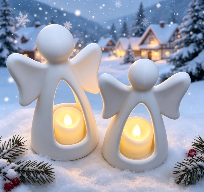 Christmas Tealight Angels A pair of figures finished in minimalistic white PLA filament can be painted with Acrylic Paint