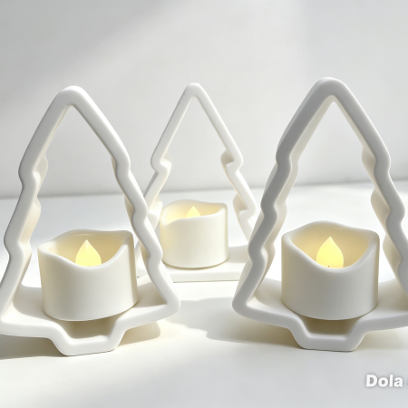 Christmas Tree Tealight Holders — Glow-Through Festive Decor set of three. Can be coloured with acrylic paints to your own design. Perfect for table decoration or display on the sideboard