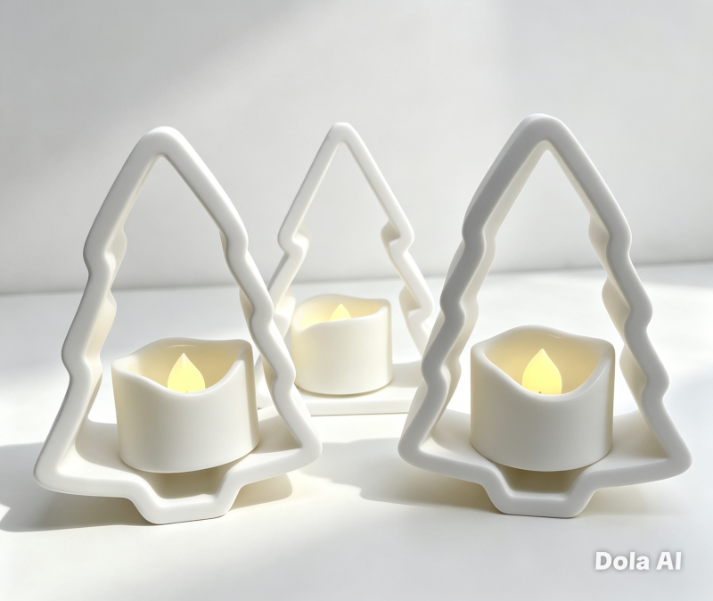 Christmas Tree Tealight Holders — Glow-Through Festive Decor set of three. Can be coloured with acrylic paints to your own design. Perfect for table decoration or display on the sideboard