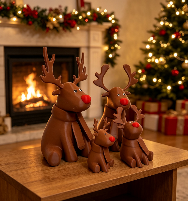 🦌 Festive Reindeer Family – Handcrafted 3D Printed Christmas Decor Bring warmth, charm, and festive cheer to your home this Christmas with our adorable Reindeer Family Figurine Set — lovingly designed and 3D printed right here in the UK! A perfect seasonal centrepiece, shelf accent, or gift for loved ones.