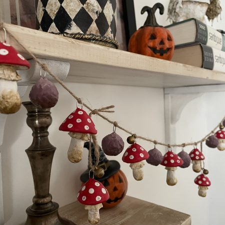 Handmade Enchanted Mushroom Garland with Clay Decorations, 66 cm