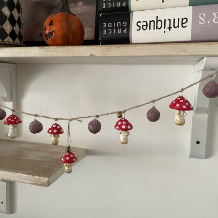 Handmade Enchanted Mushroom Garland with Clay Decorations, 66 cm