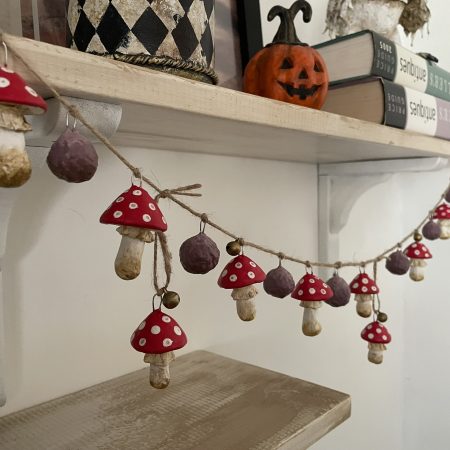 Handmade Enchanted Mushroom Garland with Clay Decorations, 66 cm